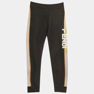 Pre Owned Fendi Kids Black Zucca Side Band Trim Jersey Joggers 9 Yrs 