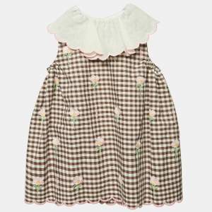 Fendi Brown Check Embroidered Dress 6M
