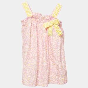 Fendi Kids Pink Printed Cotton FF Zucca Tape Detail Dress 12M