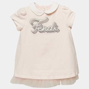 Fendi Kids Pink Cotton Knit Ruffled Dress 12M