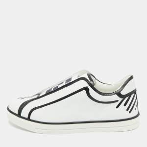 Pre Owned Fendi x Joshua Vides White Leather Rockoclick Sneakers Size 34