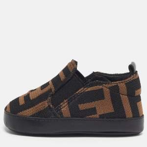 Pre Owned Fendi Size 2 Brown Zucca Knit Fabric Slip On Sneakers