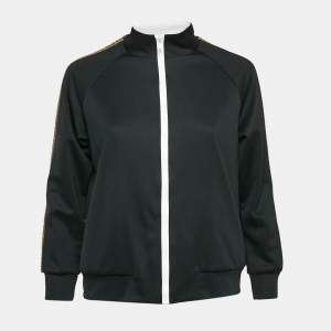 Fendi Kids Black Jersey Logo Tape Trimmed Zip-Up Jacket 12+ Yrs