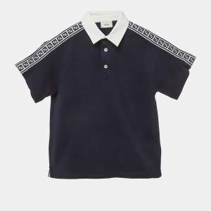 Pre Owned Fendi Kids Navy Blue Logo Band Pique Polo T-Shirt 6Yrs 