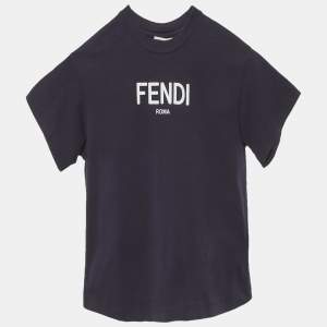 Pre Owned Fendi Kids Navy Blue Logo Jersey T-Shirt 4Yrs