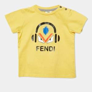 Fendi Kids Yellow Monster Eye Print Cotton T-Shirt Size 12M