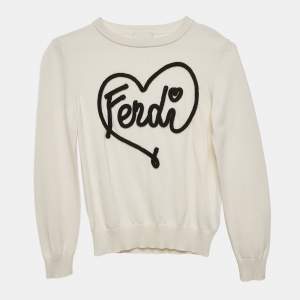 Fendi Kids White Logo Embroidery Long Sleeve Sweater 8 Yrs