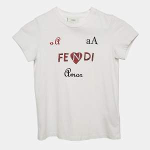 Fendi Kids White Logo Print Cotton Crew Neck T-Shirt 7 Yrs