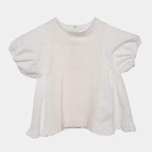 Fendi Kids White Cotton Ruffled Hem Top 12 M