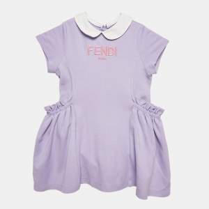 Fendi Purple Cotton Knit Ruffle Detail Dress 18 M
