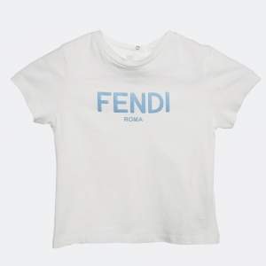 Fendi Kids White Logo Print Cotton Crew Neck T-Shirt 24 M
