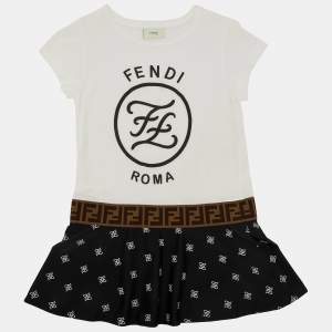 Fendi White FF Logo Cotton Flounced Dress Size 6 Yrs