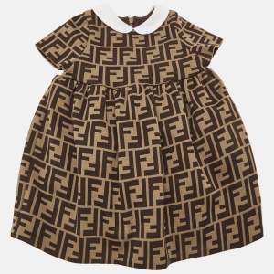 Fendi Kids Dark Beige FF Zucca Monogram Intarsia Knit Dress 6M