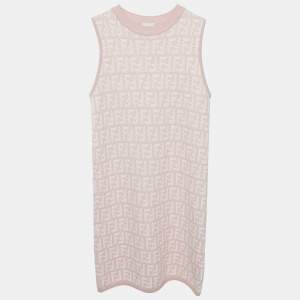 Fendi Kids Pink FF Zucca Monogram Intarsia Knit Dress 14 Yrs