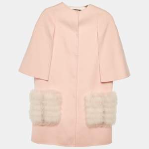 Fendi Kids Pink Wool Fur Pocket Button Front Coat Size 12+ Yrs