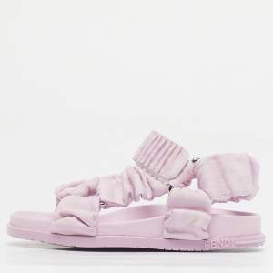 Pre Owned Fendi Lilac Zucca Fabric Flat Sandals Size 29
