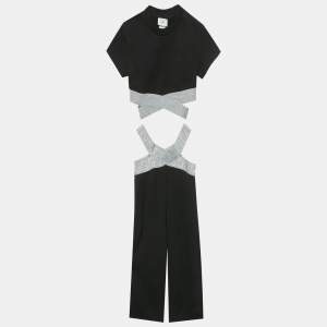 Pre Owned  Fendi Kids Black Metallic Zucca Trim Cotton Top and Pants Set 8 Yrs 