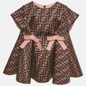 Pre Owned Fendi Kids Brown Zucca Print Neoprene Bow Detail Dress 6M