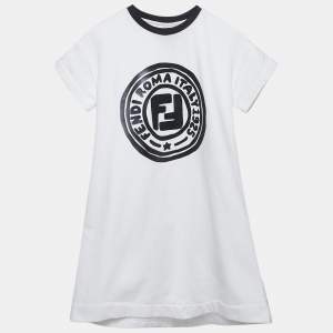 Pre Owned Fendi Kids White Logo Print Cotton Mini Dress 9Yrs