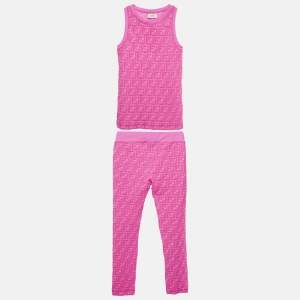 Pre Owned Fendi Kids Pink FF Print Jersey Top and Leggings Set 10Yrs