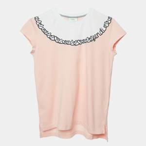 Pre Owned Fendi Kids Pink Embroidered Jersey Top 10Yrs