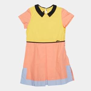 Pre Owned Fendi Kids Peach/Yellow Cotton Dress 4Yrs