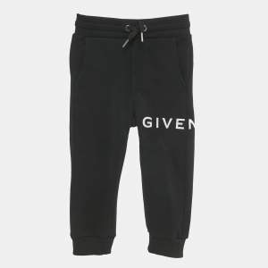 Pre Owned Givenchy Kids Black Cotton Logo Print Joggers 4 Yrs