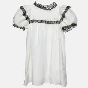 Givenchy Kids White Cotton Ruffled Trim Dress 8 Yrs