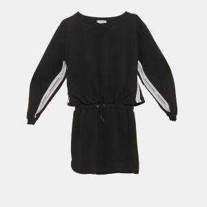 Pre Owned Givenchy Kids Black Cotton Logo Band Strip Tie Waist Dress 12 Yrs 