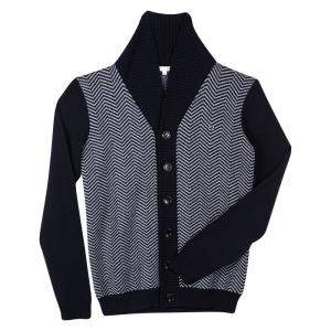Gucci Navy Blue and Grey Wool Chevron Pattern Knit Button Front Cardigan 12 Yrs
