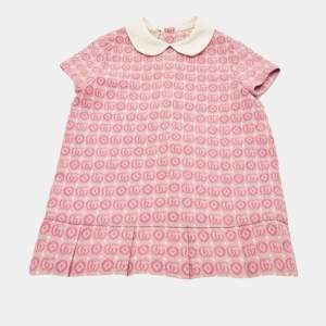 Pre Owned Gucci Kids Pink Monogram Cotton Blend Dress 6/9 Months 