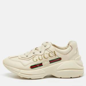 Gucci Cream Leather Rhyton Trainer Sneakers Size 32