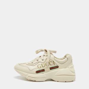 Gucci Cream Leather Kids Rhyton Trainer Sneakers Size 30