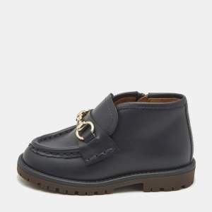 Gucci Navy Blue Leather Horsebit Ankle Boots Size 20
