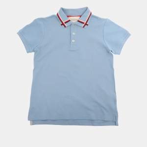Gucci Powder Blue Web Collar Jersey Polo T-Shirt 8 Yrs