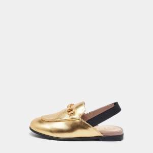Gucci Gold Leather Kids Princetown Slingback Sandals Size 24