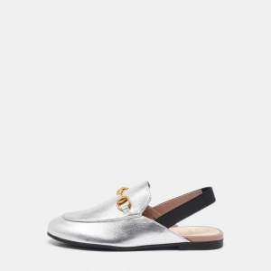 Gucci Silver Leather Kids Princetown Slingback Sandals Size 31