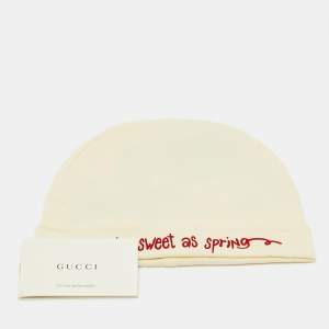 Pre Owned Gucci Cream Logo Print Cotton Beanie L/50