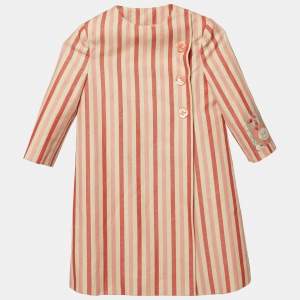 Pre Owned Gucci Kids Pink Striped Linen Blend Coat 6Yrs