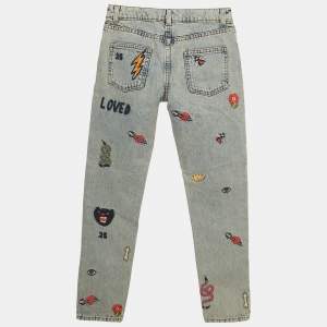 Gucci Blue Distressed Embroidered Denim Jeans (10 Yrs)