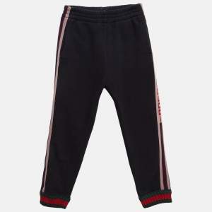 Gucci Navy Blue Cotton Knit Logo Tape Detail Trackpants 6 Yrs