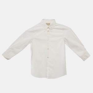 Gucci Kids White Logo Embroidery Cotton Button Front Shirt 8 Yrs