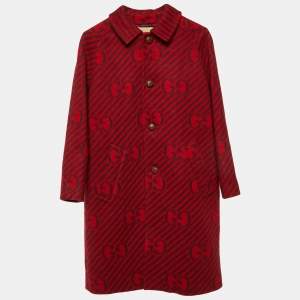 Gucci Kids Red GG Print Wool Coat Size 10 Yrs