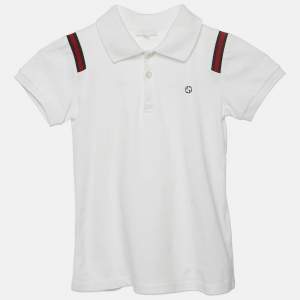 Gucci Kids White Web Collar Jersey Polo T-Shirt 6 Yrs 