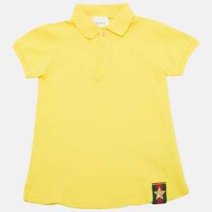 Gucci Kids Yellow Star Web Trim Cotton Pique Polo T-Shirt 4 Yrs