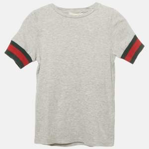 Gucci Kids Grey Web Sleeve Trim Jersey T-Shirt 5 Yrs