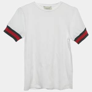 Gucci Kids White Web Trim Sleeve Jersey T-Shirt 10 Yrs
