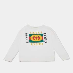 Pre Owned Gucci Kids Cream Logo Print Cotton Sweatshirt 5Y