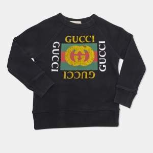Pre Owned Gucci Kids Black Logo Print Cotton Sweater 4Yrs