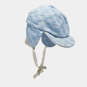 Pre Owned قبعة غوتشي قطنية كانفاس زرقاء للأطفال مع أغطية الأذن صغيرة